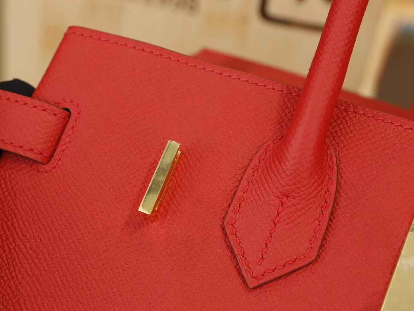 爱马仕包包价格 Hermes Birkin30CM Q5国旗红Epsom手掌纹牛皮铂金包 金扣
