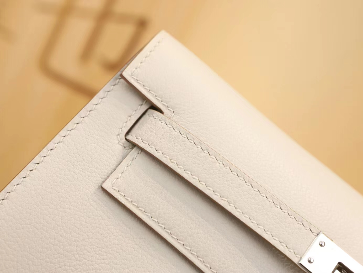 Hermes Kelly Danse 22CM 爱马仕珍珠灰Evercolor皮跳舞包 银扣