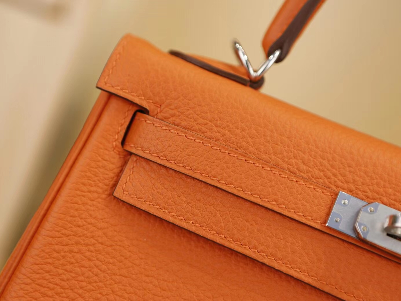 Hermes Kelly25CM 爱马仕CC93经典橙色Togo牛皮凯莉包手提包 金银扣