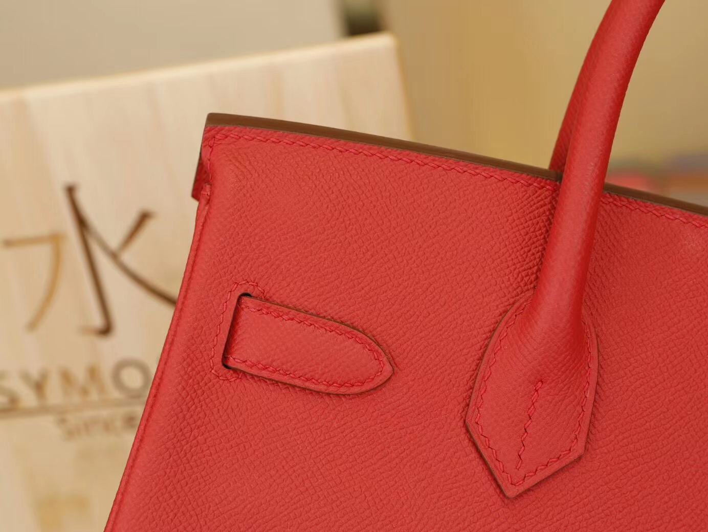 爱马仕包包价格 Hermes Birkin30CM Q5国旗红Epsom手掌纹牛皮铂金包 金扣