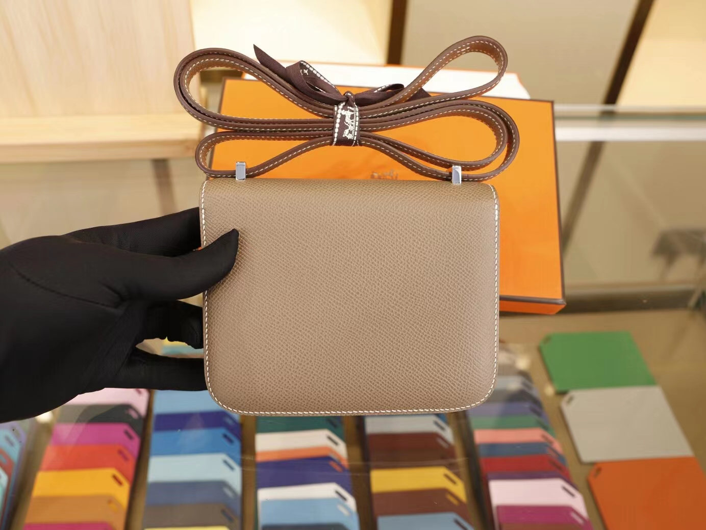 爱马仕迷你康斯坦包 Hermes Constance Micro 14CM 大象灰Epsom皮 银扣