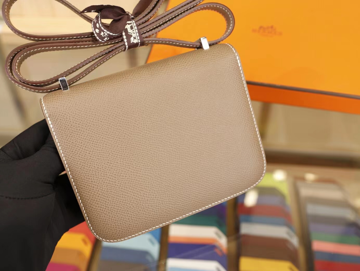 爱马仕迷你康斯坦包 Hermes Constance Micro 14CM 大象灰Epsom皮 银扣