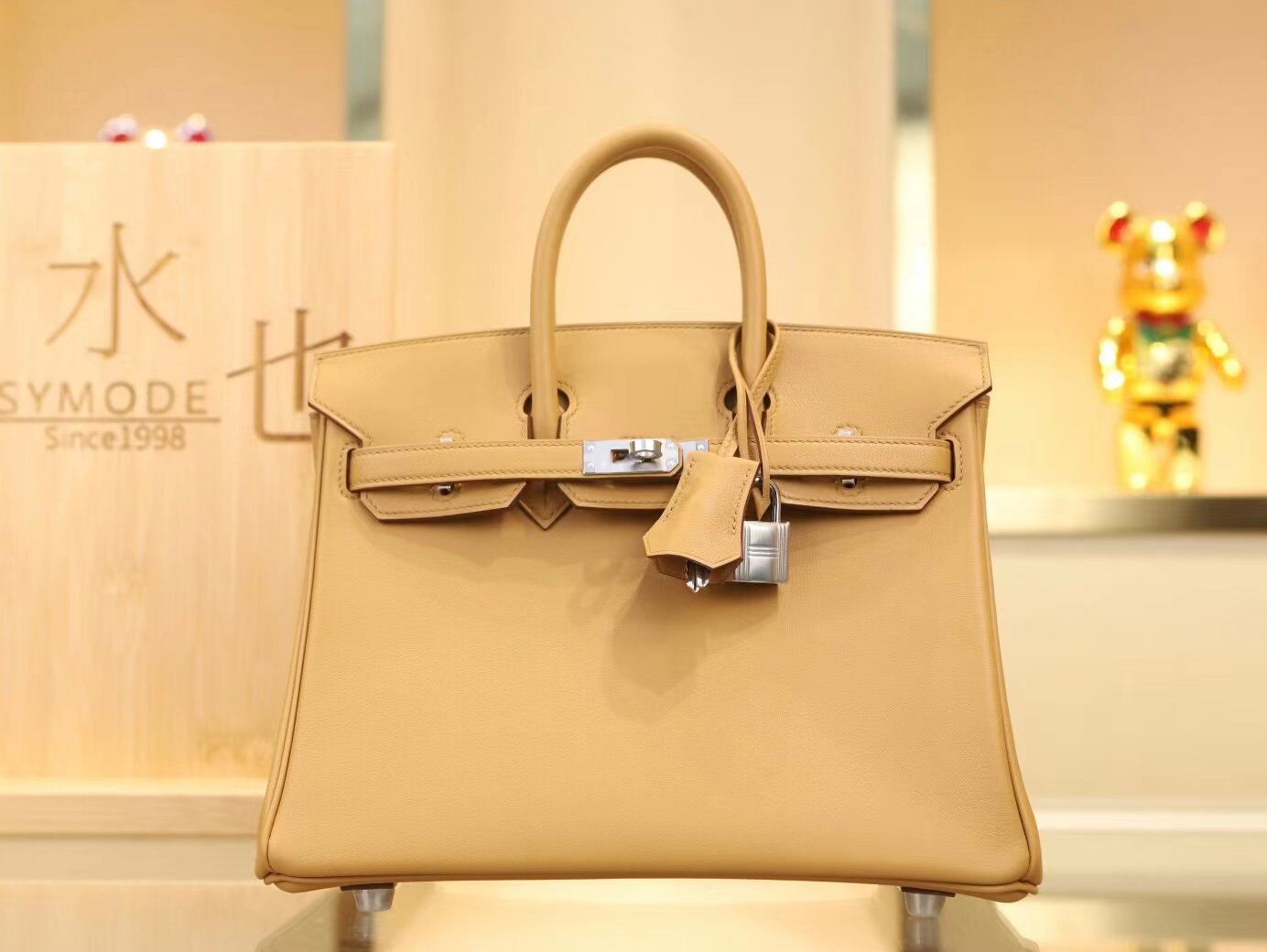 Hermes Birkin25CM 爱马仕4b饼干色Swift皮铂金包手提女包 银扣