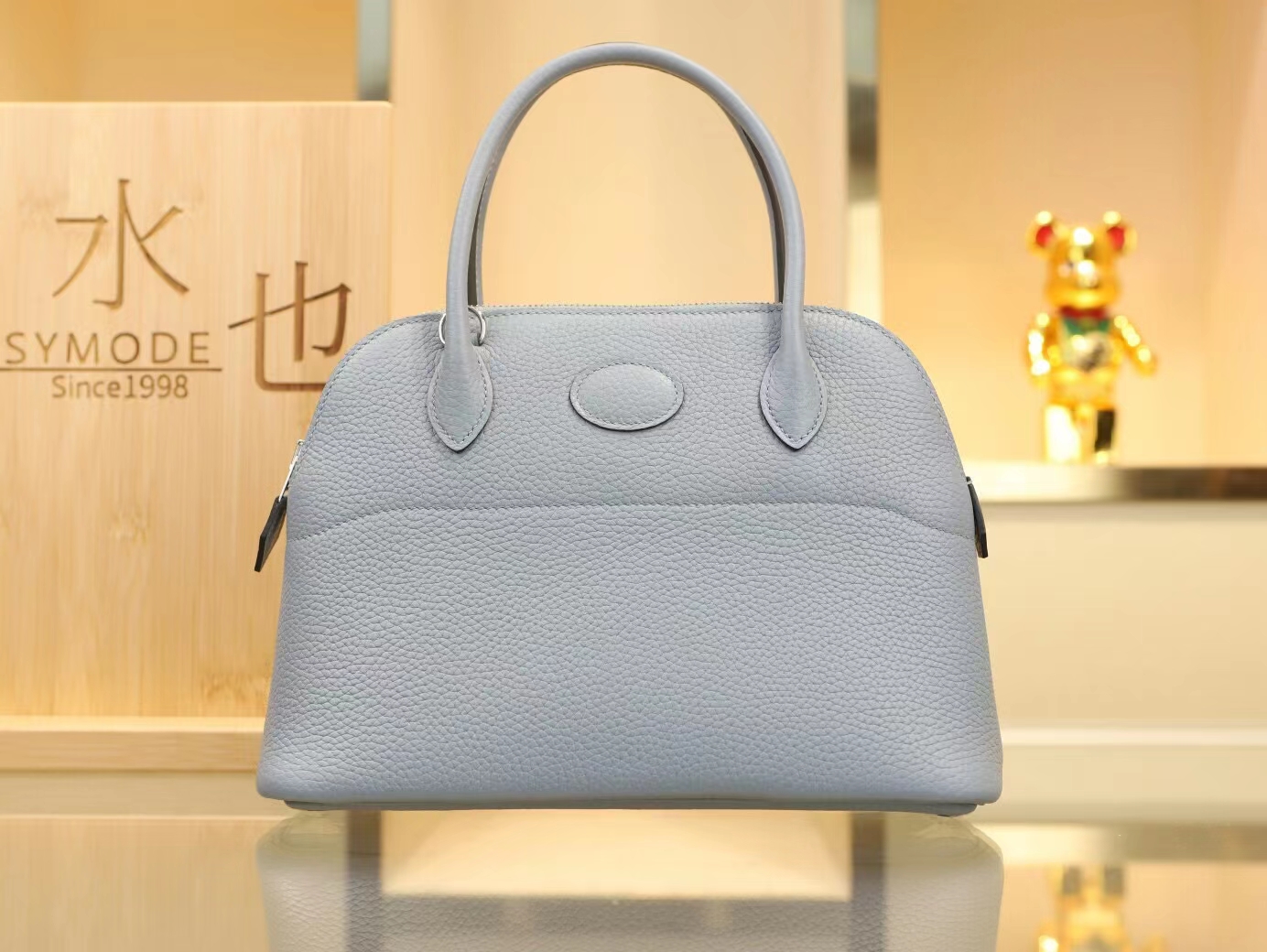 水也名品 Hermes爱马仕亚麻蓝J7 Blue Lin TC牛皮保龄球包Bolide 27CM