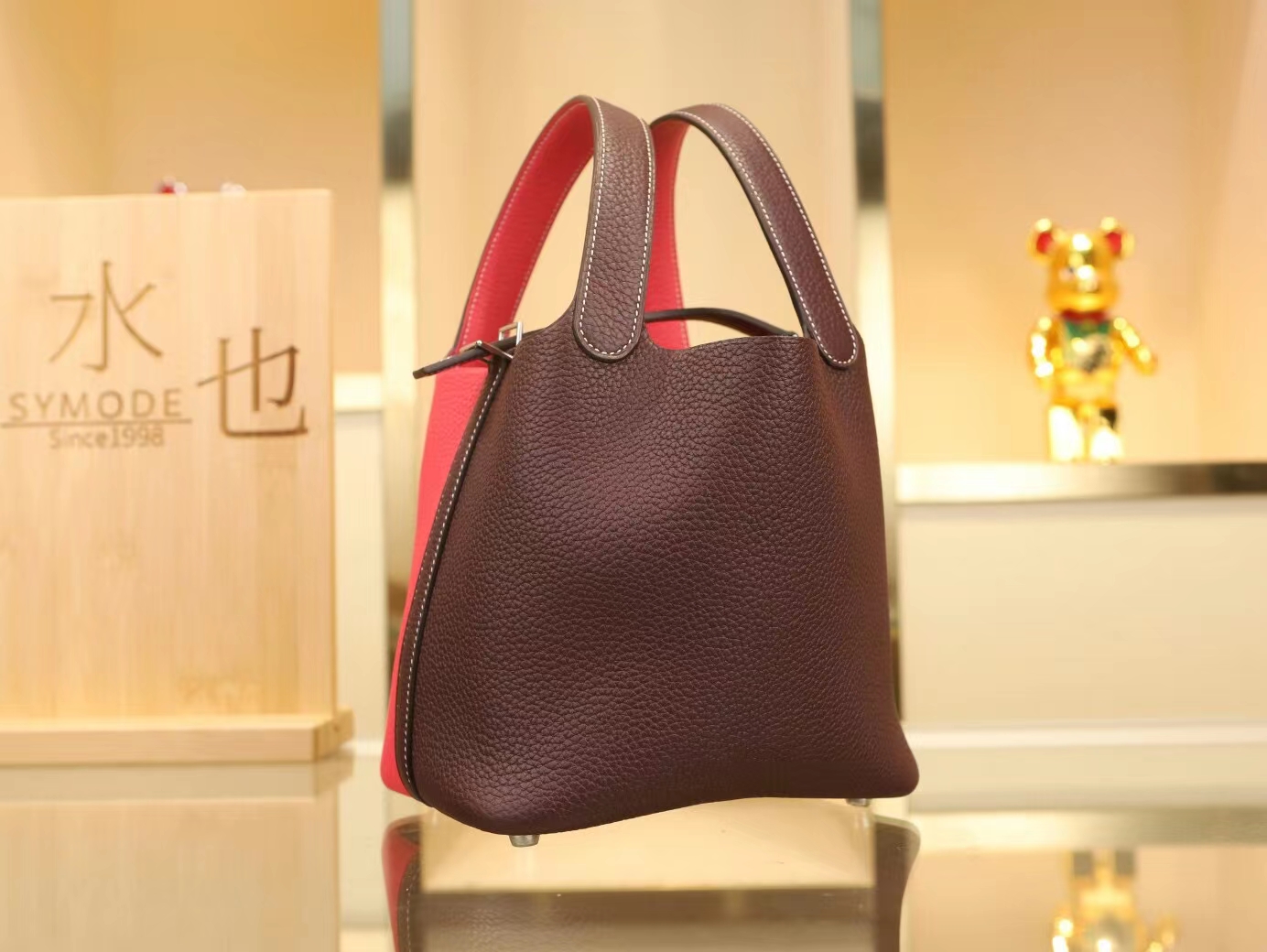 Hermes Picotin Lock18CM 爱马仕马鞍红对拼树莓粉菜篮子包水桶包