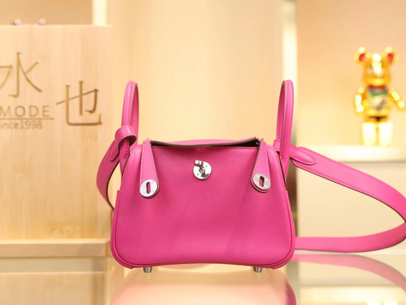 Hermes Mini Lindy19CM 爱马仕L3玫瑰紫Swift小牛皮迷你琳迪包 银扣