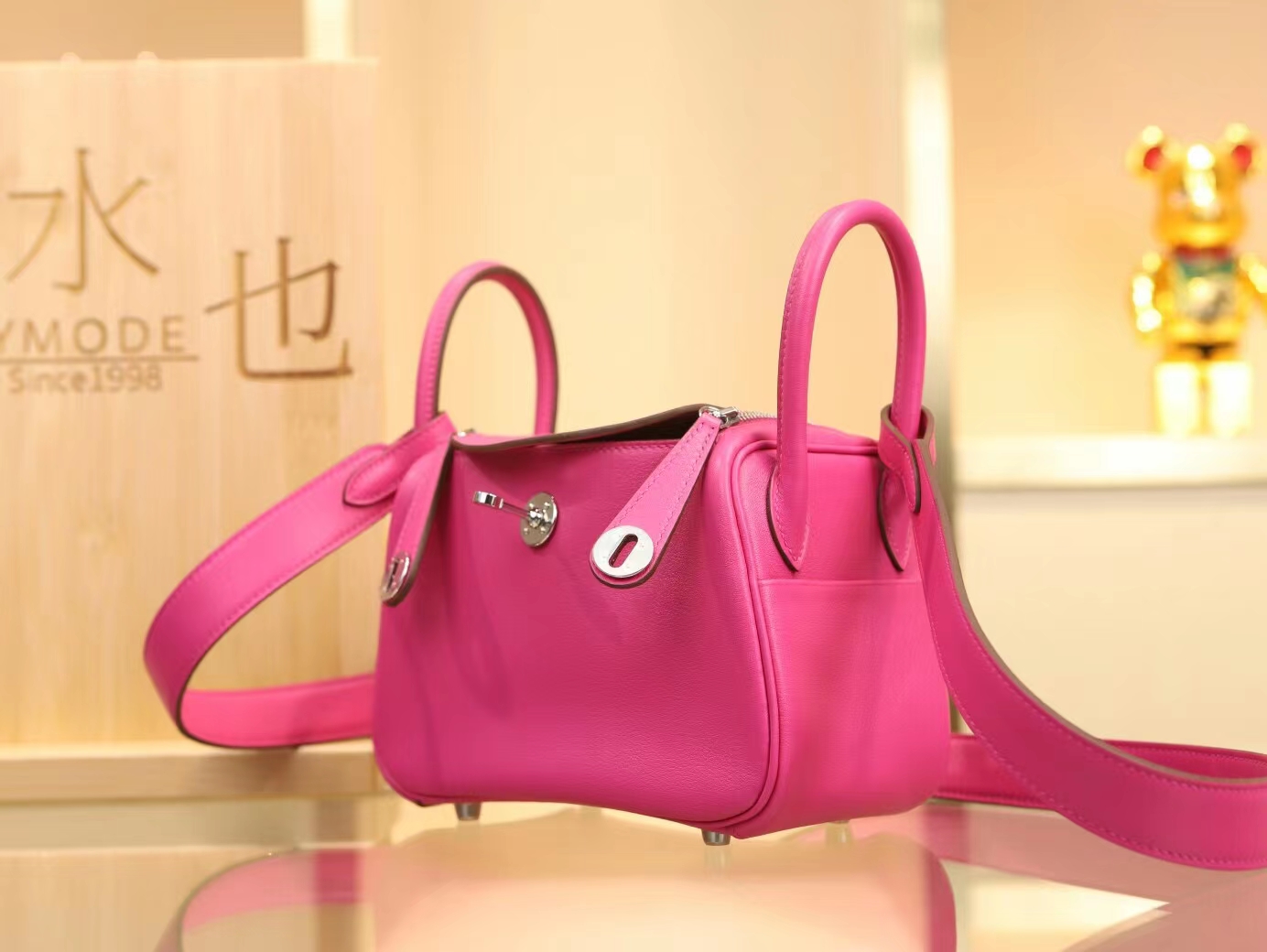 Hermes Mini Lindy19CM 爱马仕L3玫瑰紫Swift小牛皮迷你琳迪包 银扣