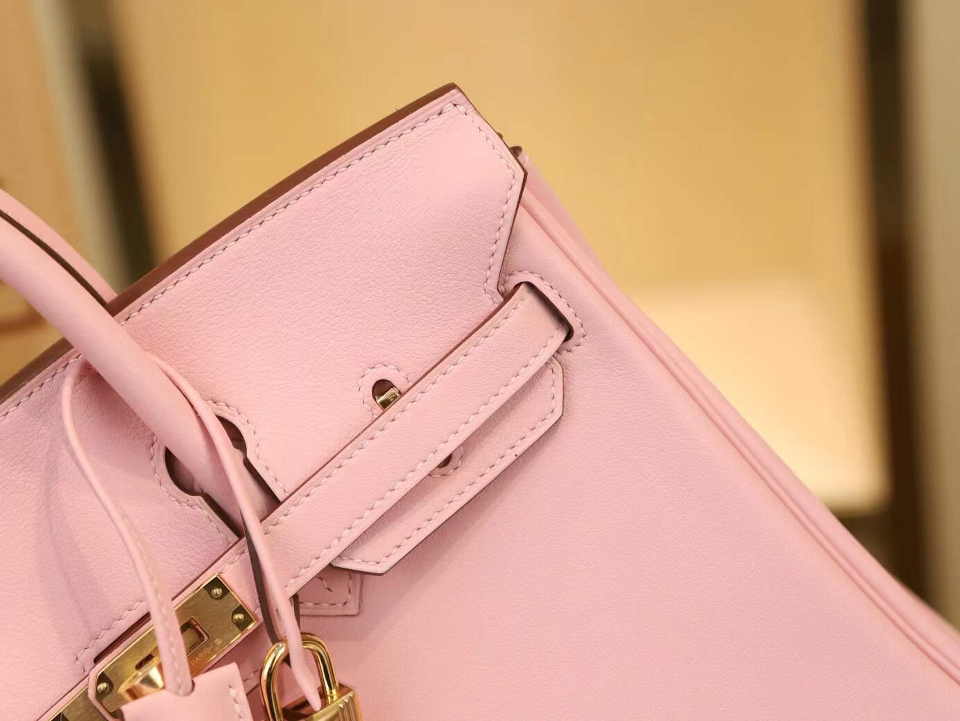 Hermes Birkin25CM 爱马仕3Q新樱花粉Swift小牛皮铂金包 金扣