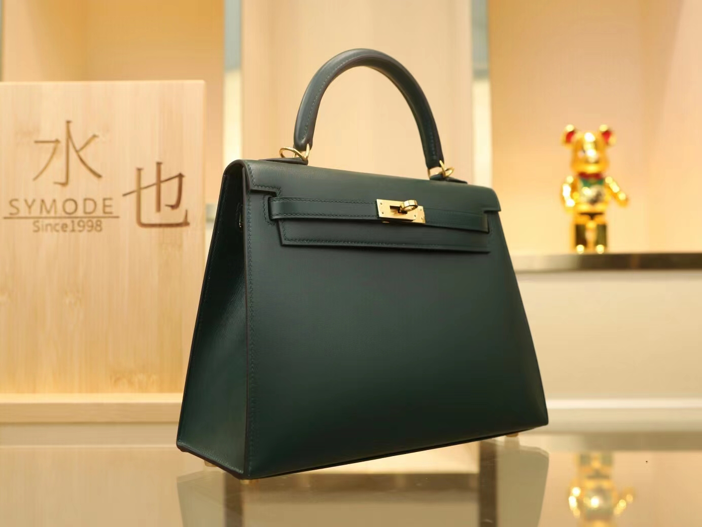 Hermes Kelly25CM 爱马仕2Q英国绿Box小牛皮凯莉包手提女包 金扣