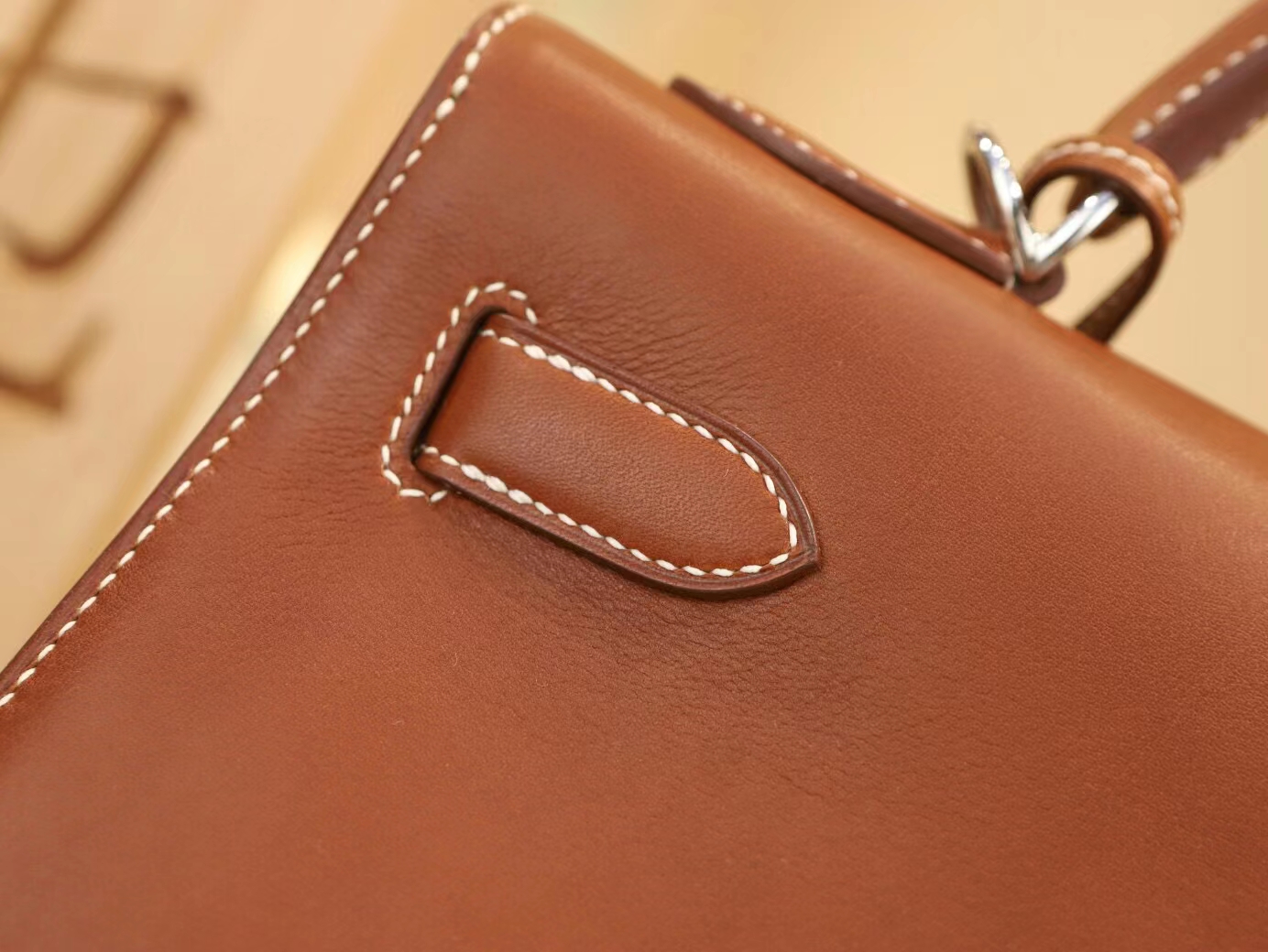 Hermes Kelly32CM 爱马仕CK34焦糖棕马鞍皮凯莉包手提女包 银扣
