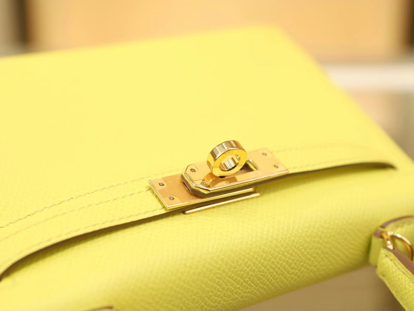爱马仕女包定造 Hermes 9R柠檬黄Epsom掌纹皮Mini Kelly 2代迷你凯莉包二代