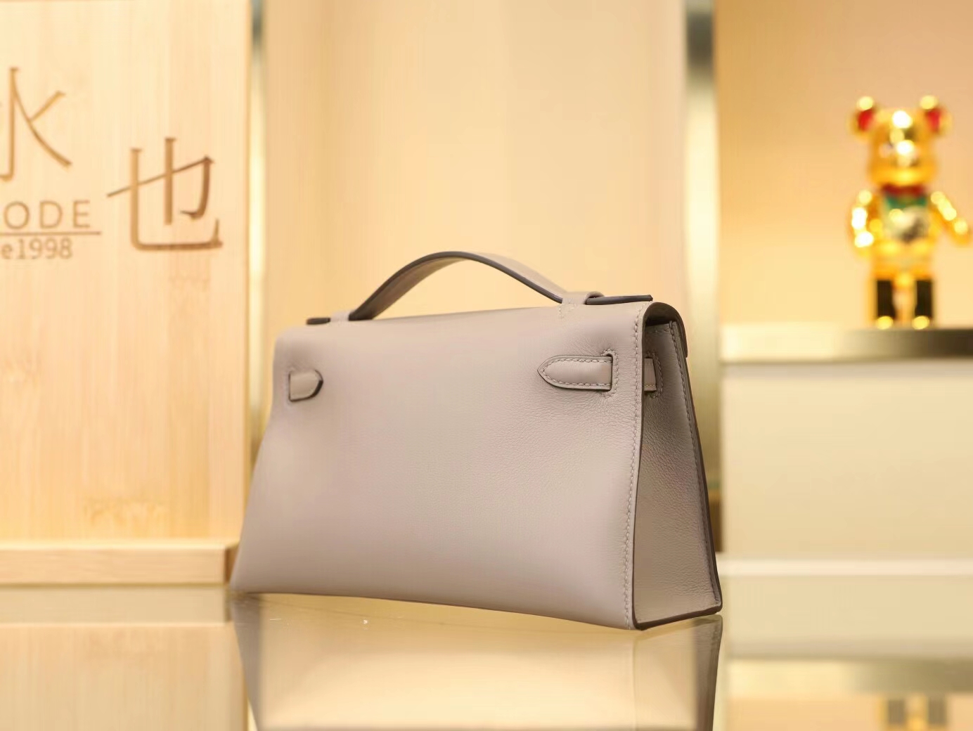 爱马仕迷你凯莉包1代 Hermes M8沥青灰Swift牛皮kelly pochette 银扣
