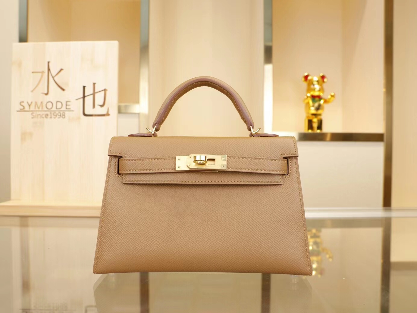 Hermes爱马仕3g栗子色Epsom牛皮二代迷你凯莉包mini kelly 2代 金银扣