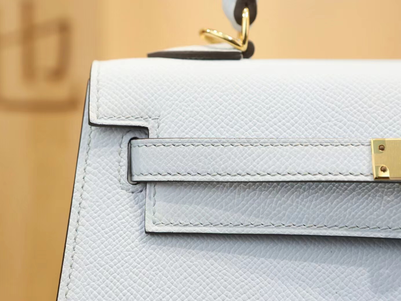 全手缝 爱马仕Hermes T0圣杯蓝 Blue Brume Epsom皮凯莉包Kelly 25CM