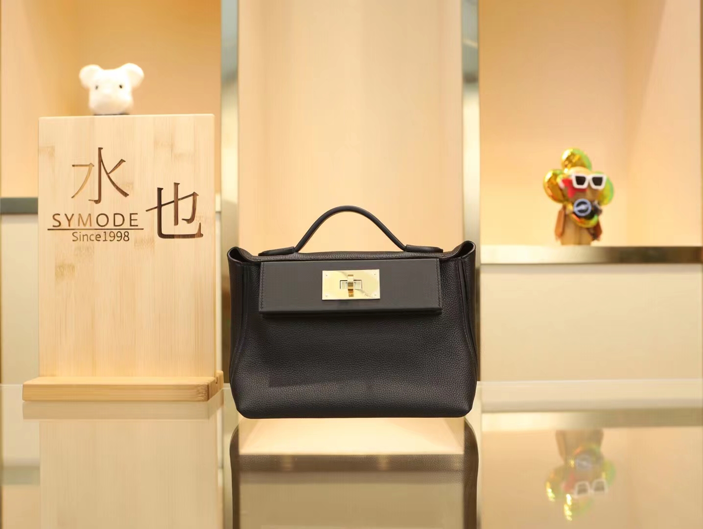 Hermes爱马仕89黑色Nior Evercolor拼Swift皮Mini 2424 银扣/金扣