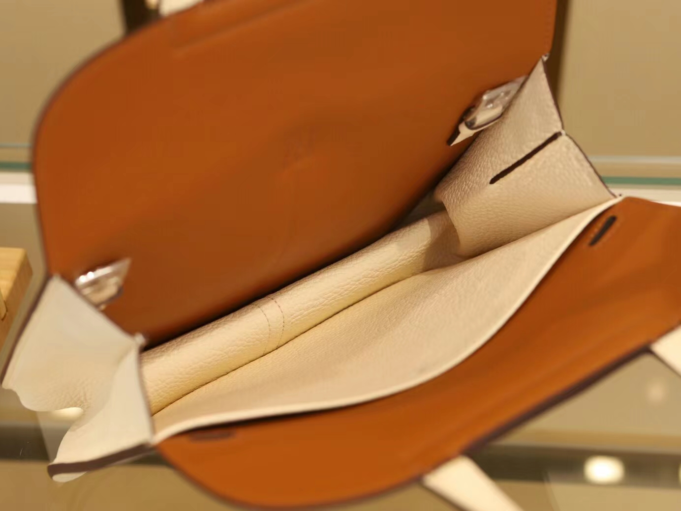 Hermes Halzan25CM 爱马仕I2奶油白内拼2S芝麻色TC牛皮手提单肩包