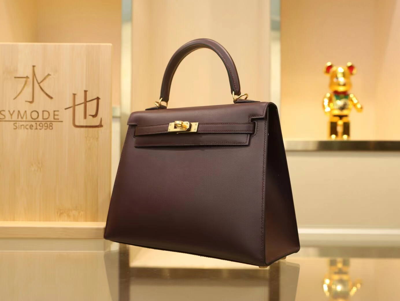 Symode Hermes爱马仕CK57波尔多酒红Box小牛皮凯莉包Kelly 25CM 金扣