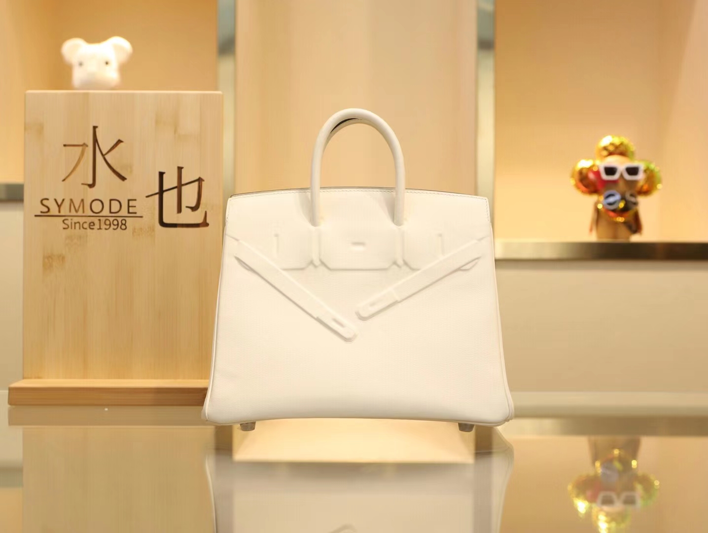 爱马仕新款女包  Hermes浮雕设计铂金包Birkin Shadow25CM I2奶油白NATA