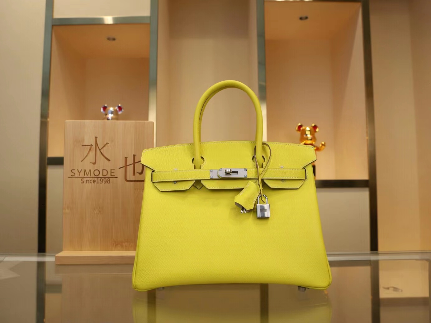 爱马仕拼色铂金包 Hermes 9R柠檬黄内拼80珍珠灰Birkin30CM 银扣