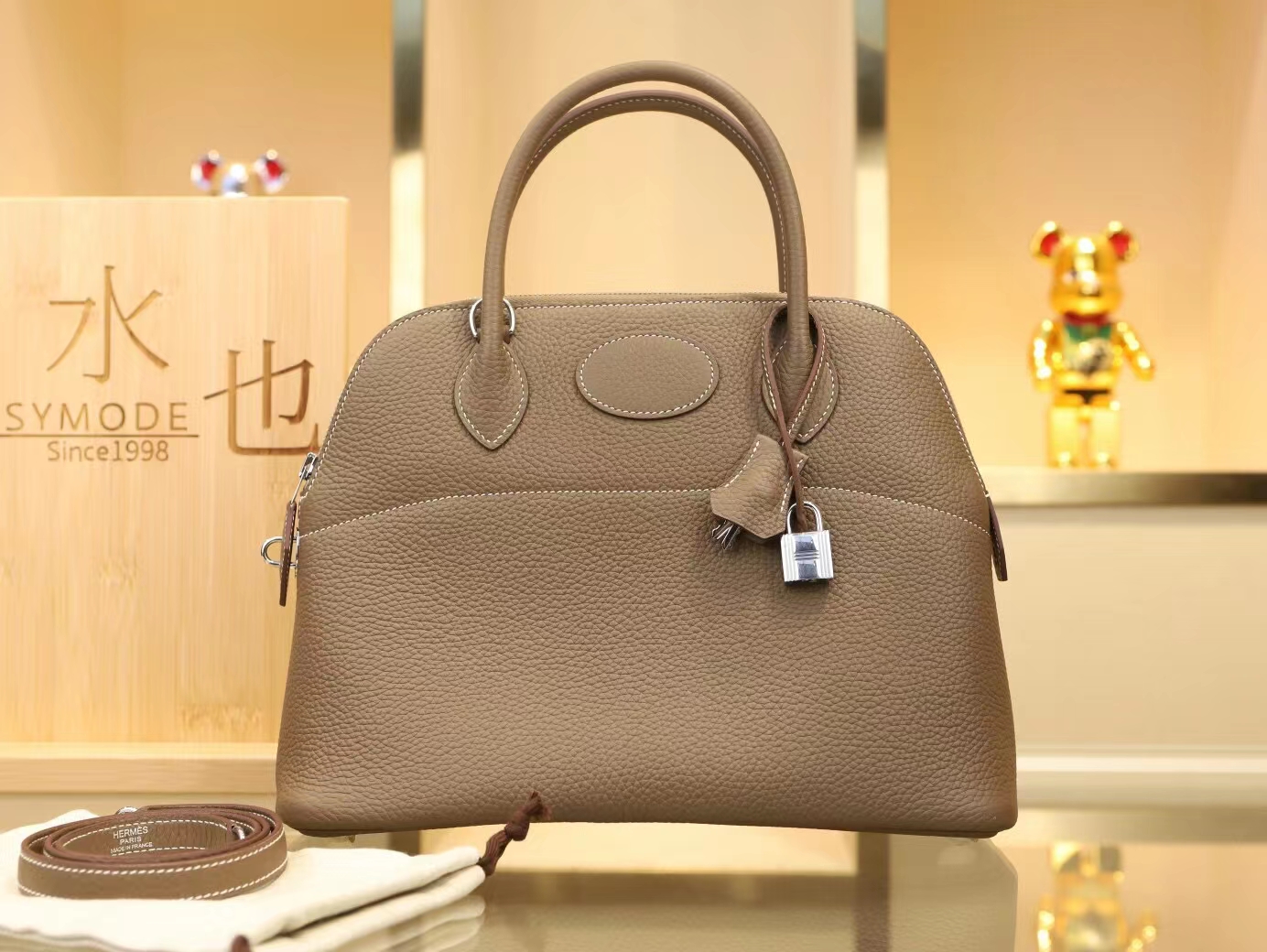 Hermes Bolide31CM 爱马仕大象灰TC牛皮保龄包手提女包 银扣