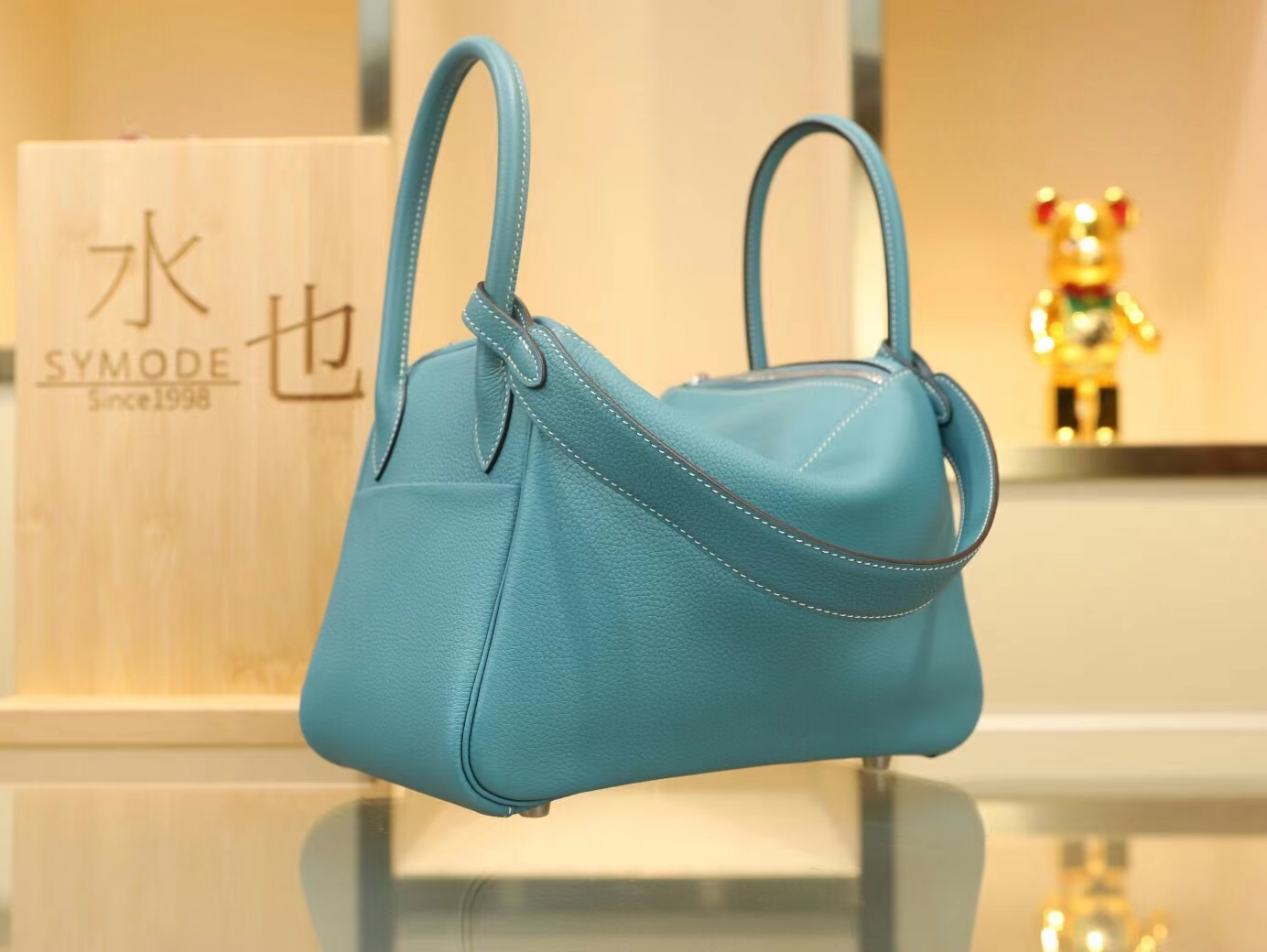 水也名品 Hermes Lindy26CM/30CM 爱马仕CC75牛仔蓝TC牛皮琳迪包 银扣