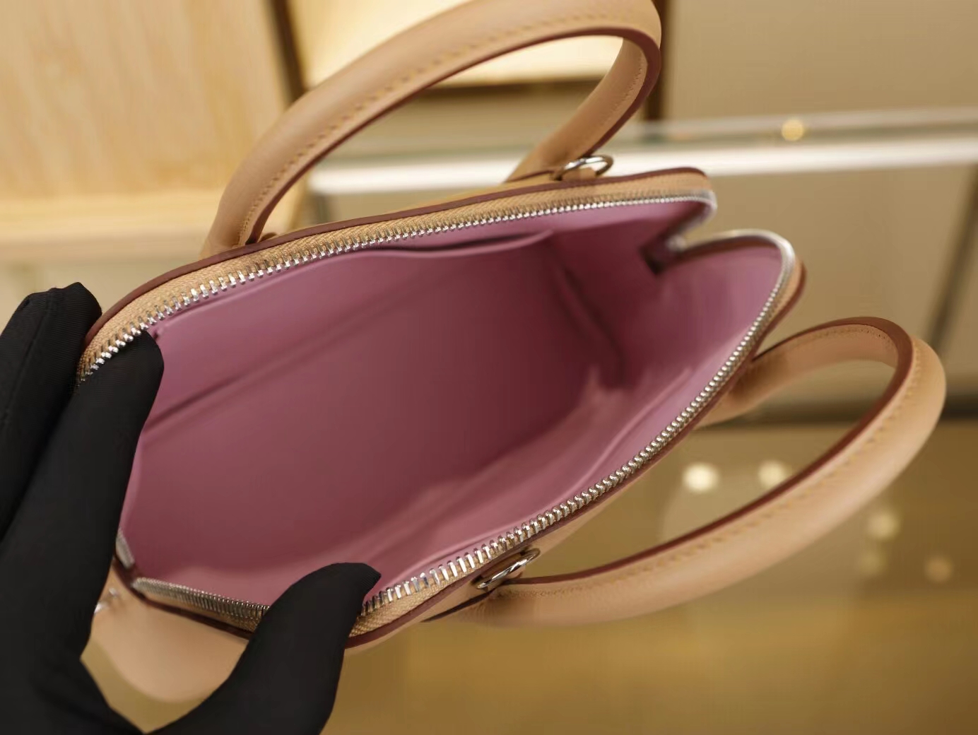 Hermes爱马仕0M茶色chai内拼x9锦葵紫Evercolor皮保龄包bolide 27CM