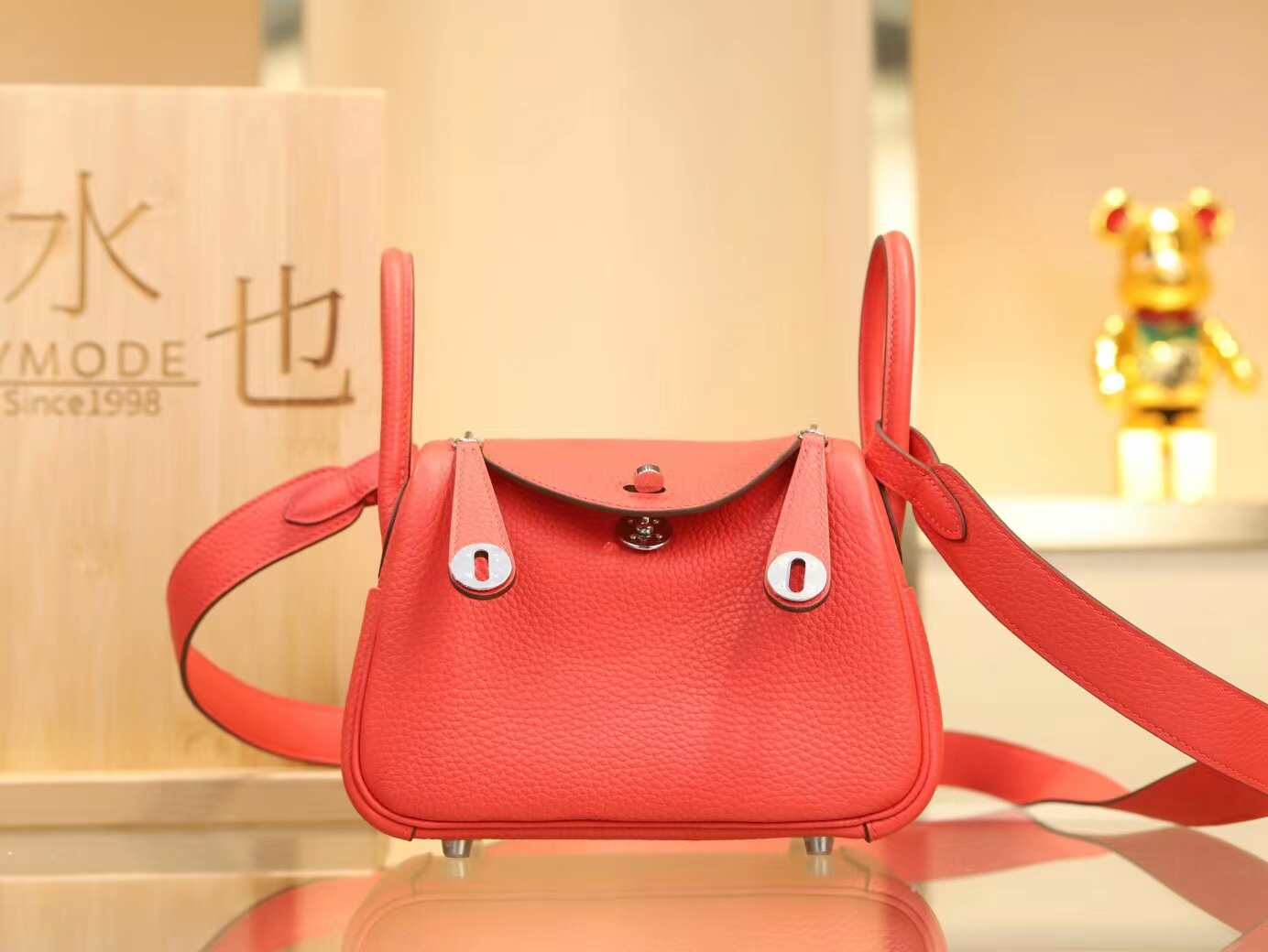Hermes Mini Lindy19CM 爱马仕番茄红TC牛皮迷你琳迪包 银扣