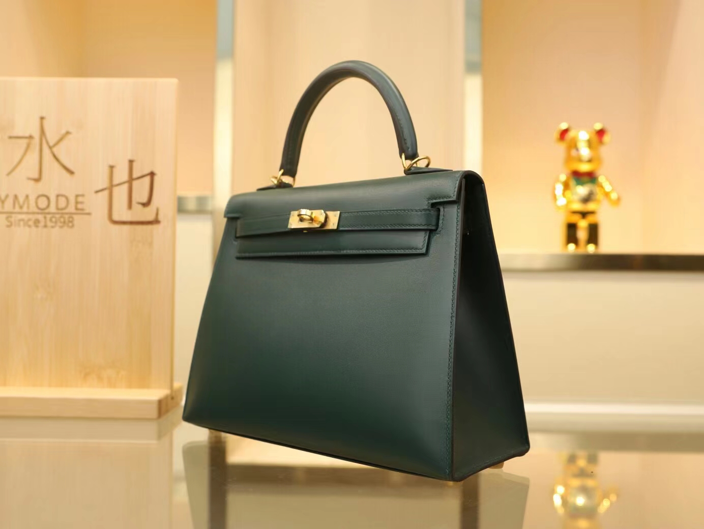 Hermes Kelly25CM 爱马仕2Q英国绿Box小牛皮凯莉包手提女包 金扣