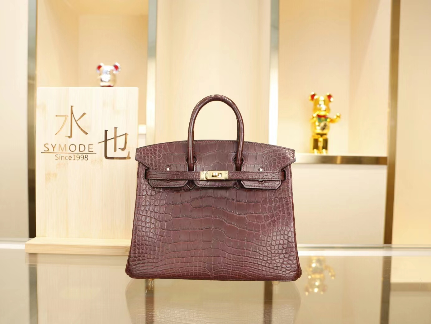 Hermes Birkin25CM 爱马仕CK57波尔多酒红 雾面倒v野生鳄鱼皮铂金包 金扣