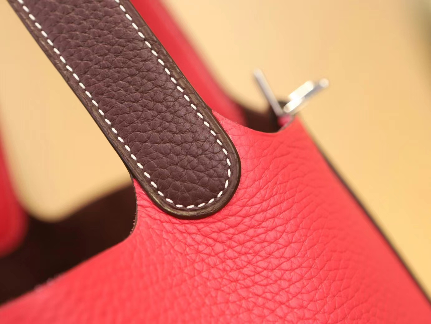 Hermes Picotin Lock18CM 爱马仕马鞍红对拼树莓粉菜篮子包水桶包