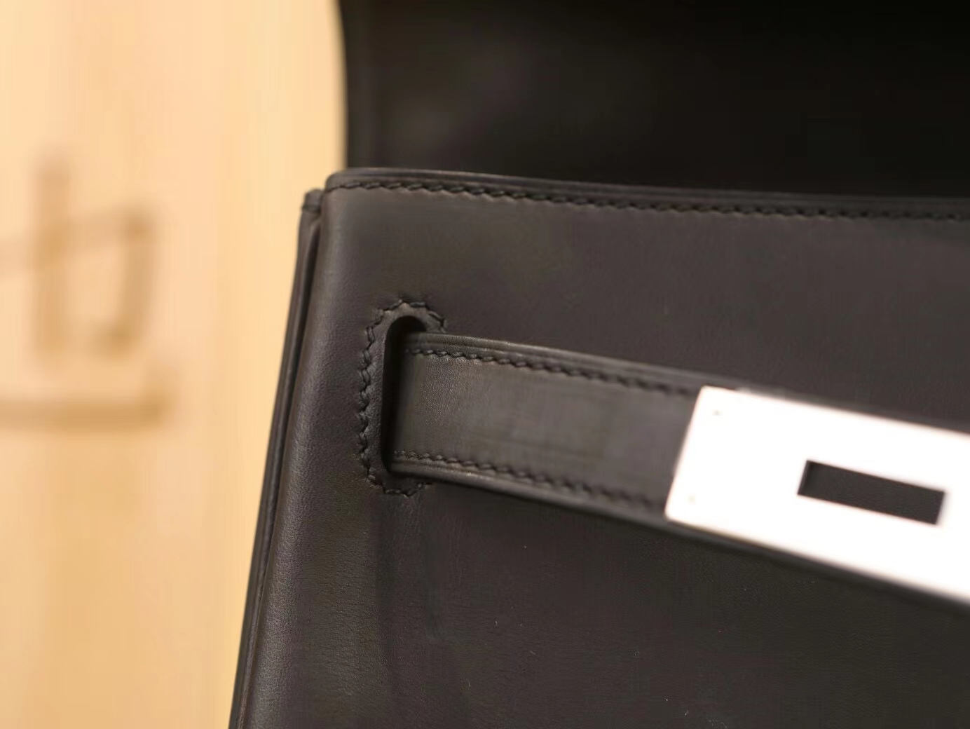 Hermes Kelly28M 爱马仕89黑色马鞍皮单环凯莉包手提女包 内缝
