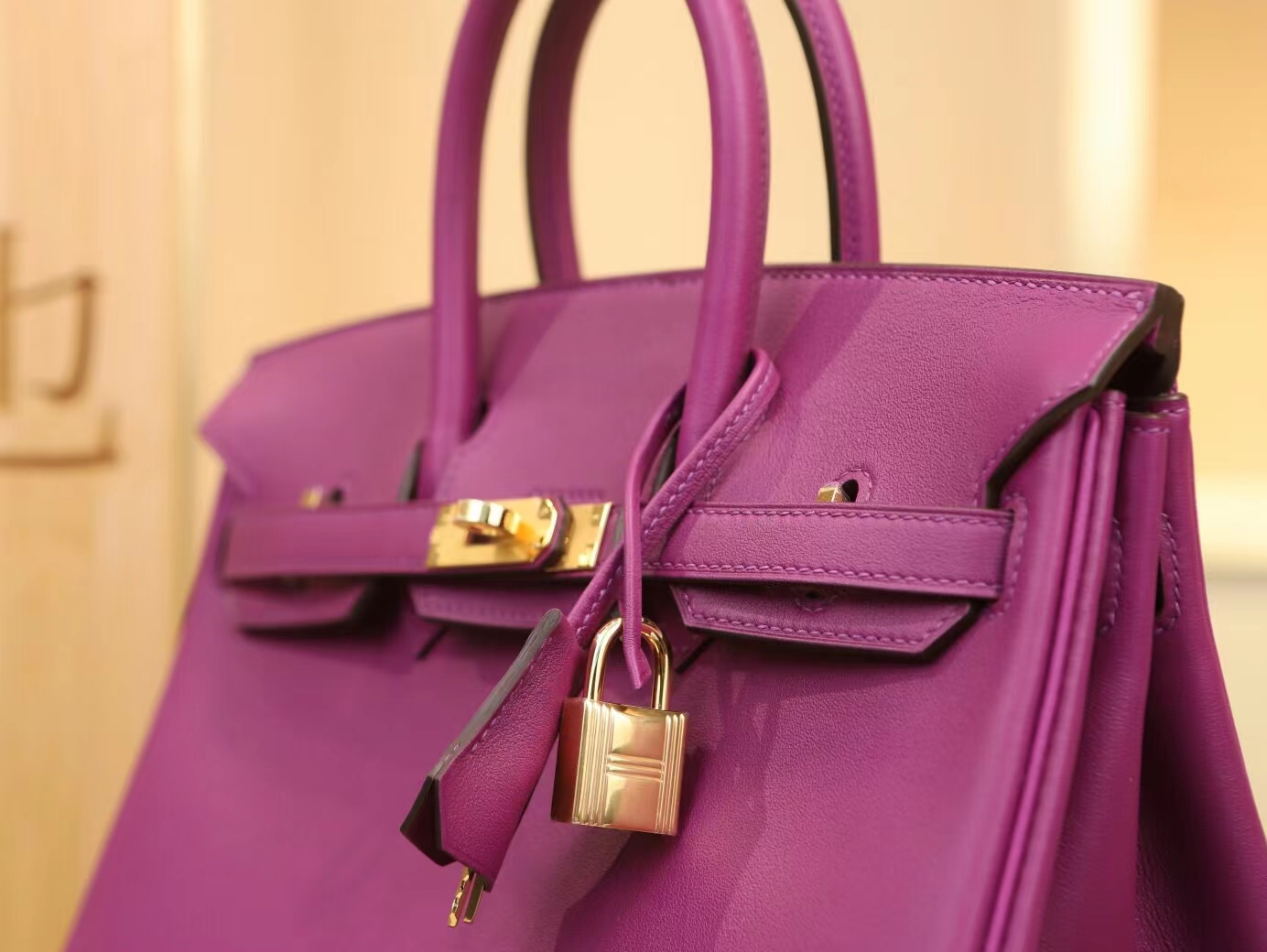 Hermes Birkin25CM 爱马仕女包P9海葵紫Swift牛皮铂金包 金扣