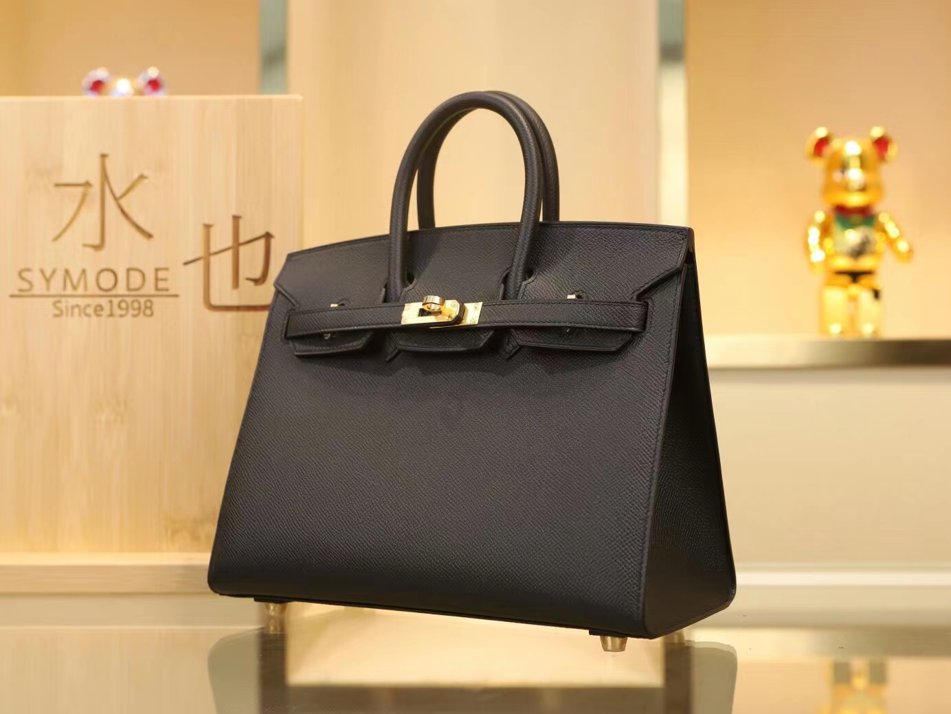 Hermes Birkin25CM 爱马仕89黑色Epsom掌纹牛皮铂金包 外缝