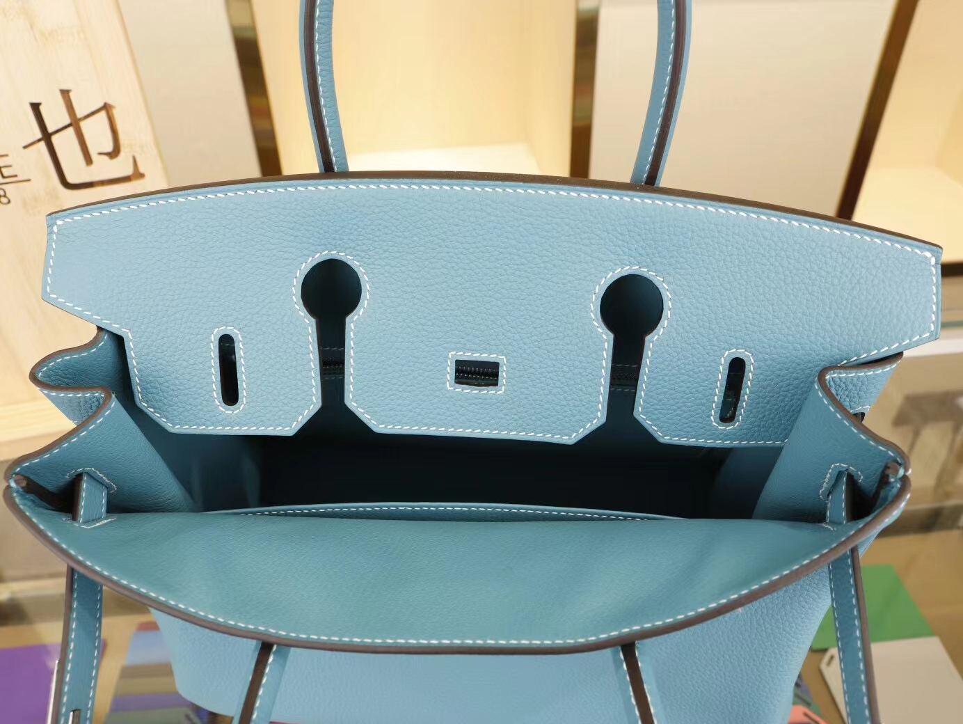 爱马仕铂金包价格 Hermes Birkin30CM CC75牛仔蓝Togo牛皮 金银扣