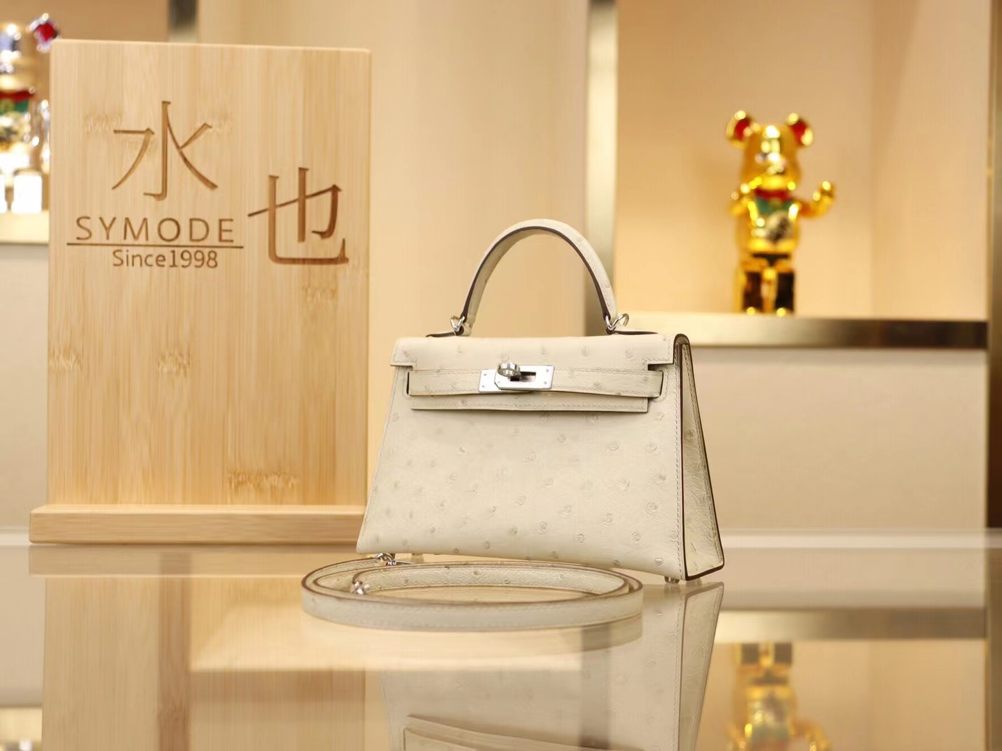爱马仕手拿包 Hermes Mini Kelly 2代3C羊毛白鸵鸟皮迷你凯莉包 银扣