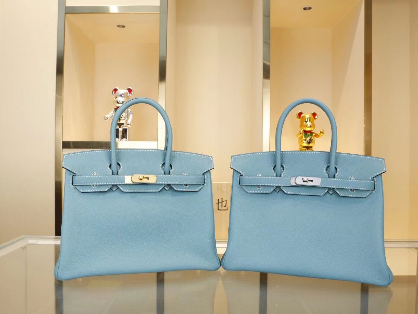 爱马仕铂金包价格 Hermes Birkin30CM CC75牛仔蓝Togo牛皮 金银扣