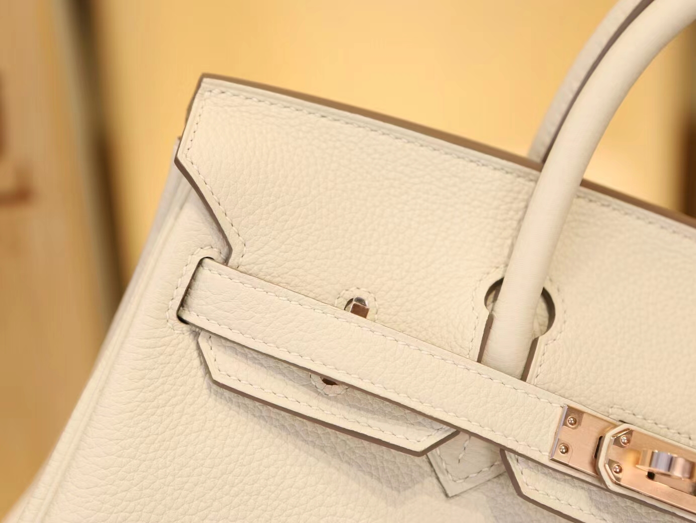 爱马仕铂金包内缝Hermes CC10奶昔白Togo牛皮Birkin25CM 玫瑰金扣