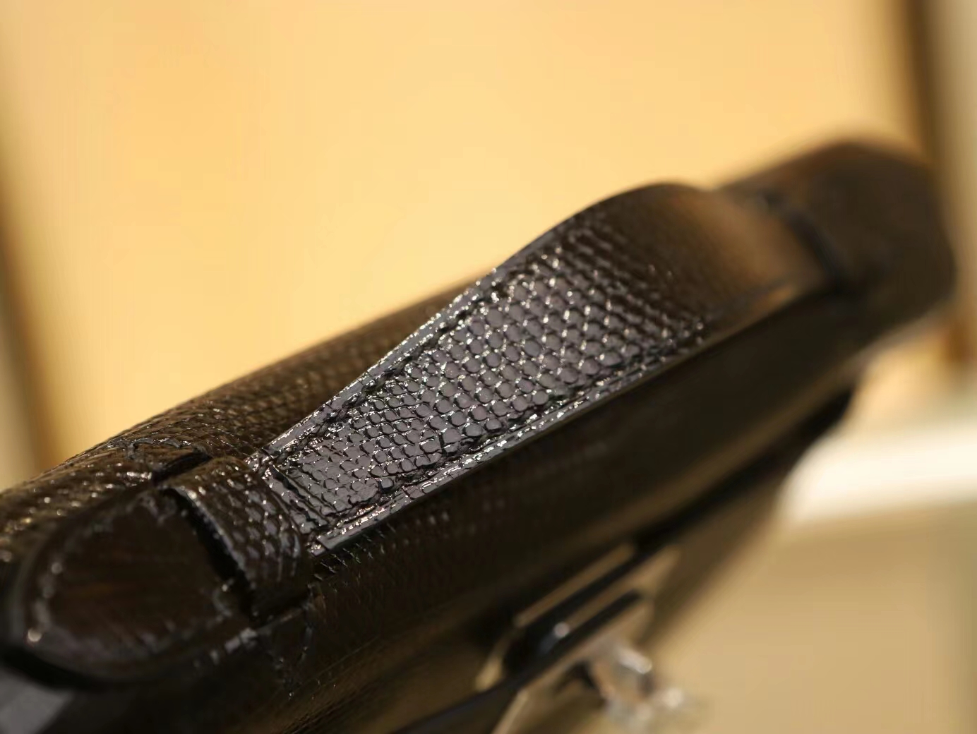 Hermes Mini Kelly Pochette1代 22cm 爱马仕黑色蜥蜴皮迷你凯莉包 银扣