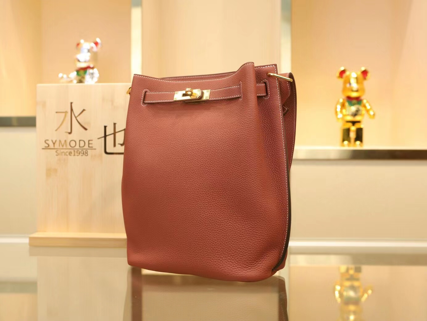 Hermes Sokelly22CM 爱马仕4E枫叶棕Togo荔枝纹牛皮单肩斜挎包 金扣