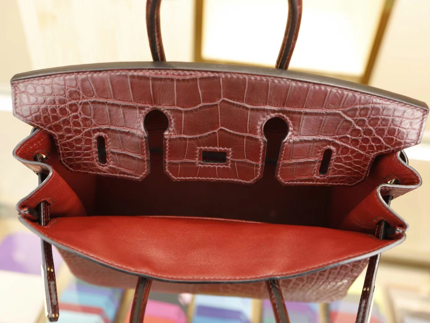 Hermes Birkin25CM 爱马仕CK57波尔多酒红 雾面倒v野生鳄鱼皮铂金包 金扣