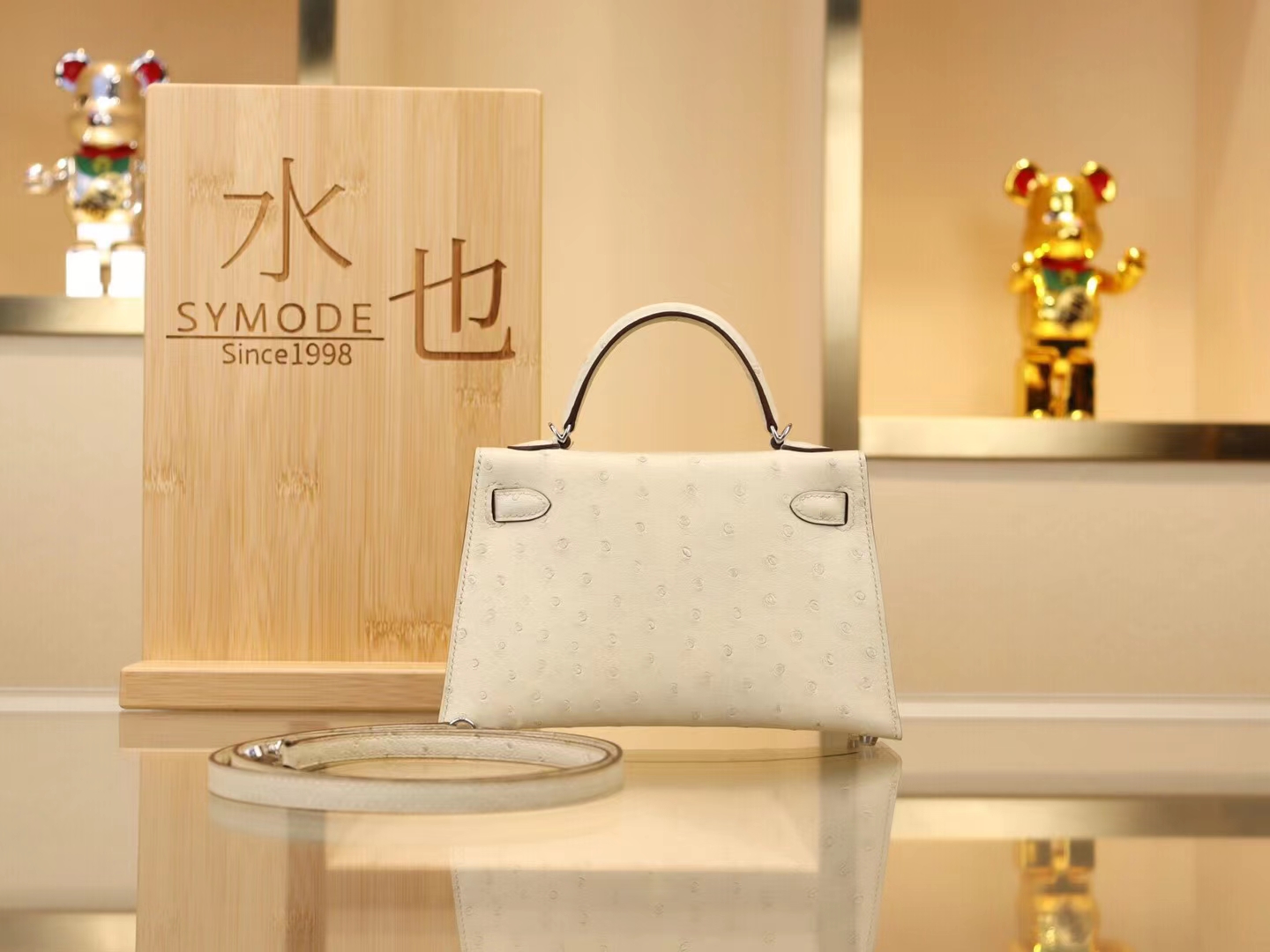 爱马仕手拿包 Hermes Mini Kelly 2代3C羊毛白鸵鸟皮迷你凯莉包 银扣
