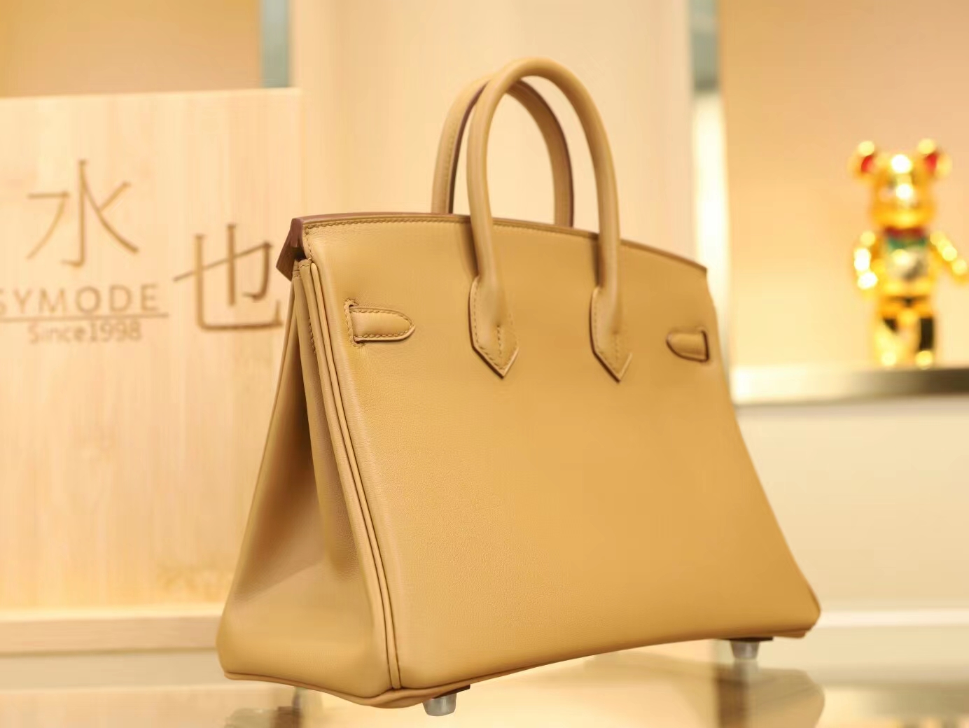 Hermes Birkin25CM 爱马仕4b饼干色Swift皮铂金包手提女包 银扣