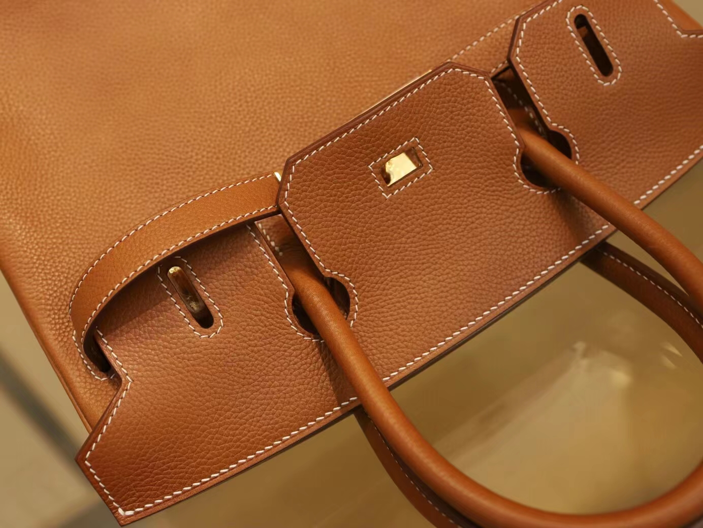 爱马仕包包货源 Hermes CK34焦糖棕福宝马鞍皮铂金包Birkin25CM/30CM