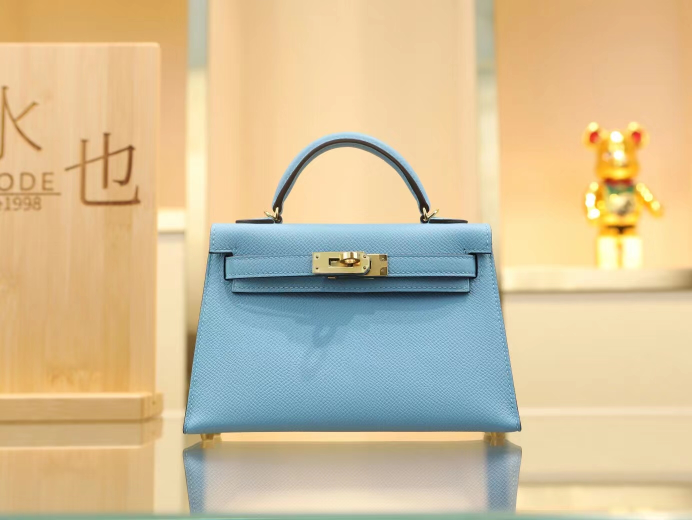 水也名品 Hermes爱马仕P3北方蓝Epsom皮Mini Kelly19CM迷你凯莉包二代