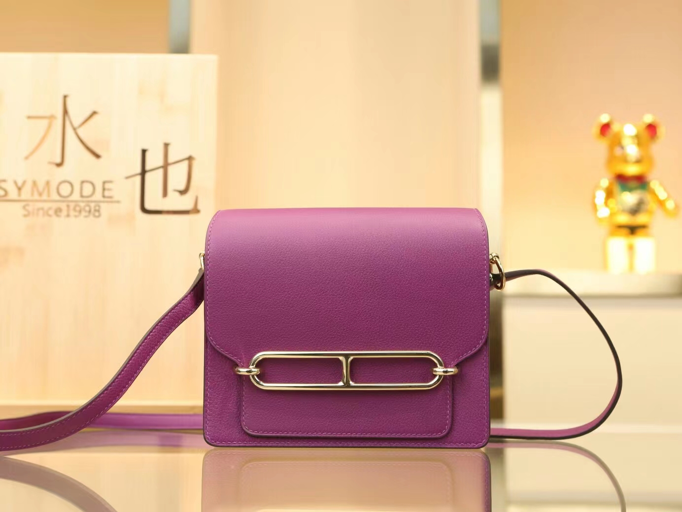 爱马仕女包定制 Hermes Roulis18CM P9海葵紫Evercolor皮猪鼻子包 金扣