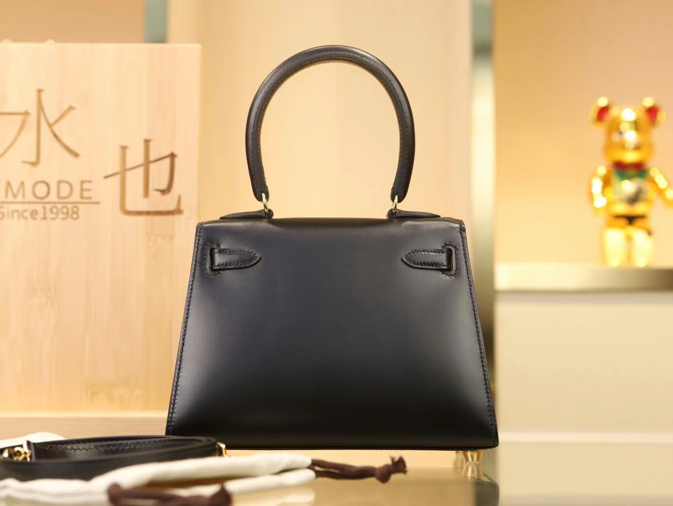 爱马仕大耳朵凯莉包 Hermes Kelly 20CM 89黑色box光面小牛皮 金扣