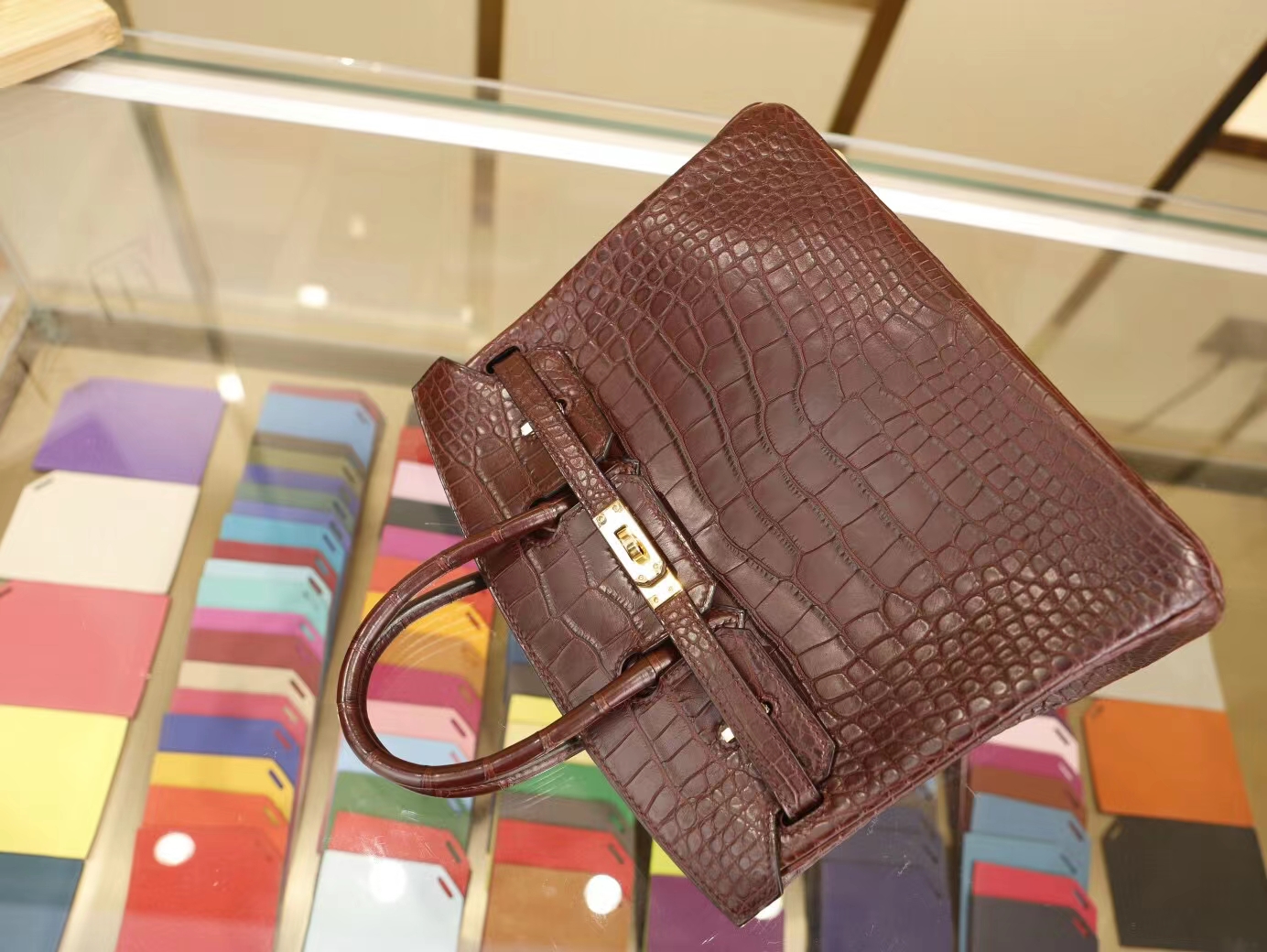 Hermes Birkin25CM 爱马仕CK57波尔多酒红 雾面倒v野生鳄鱼皮铂金包 金扣