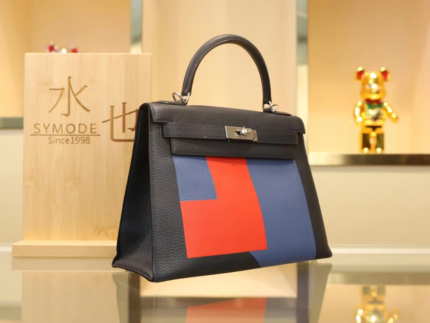 爱马仕包包定制 Hermes午夜蓝三拼皮字母凯莉包Kelly Graphie Alphabet28CM
