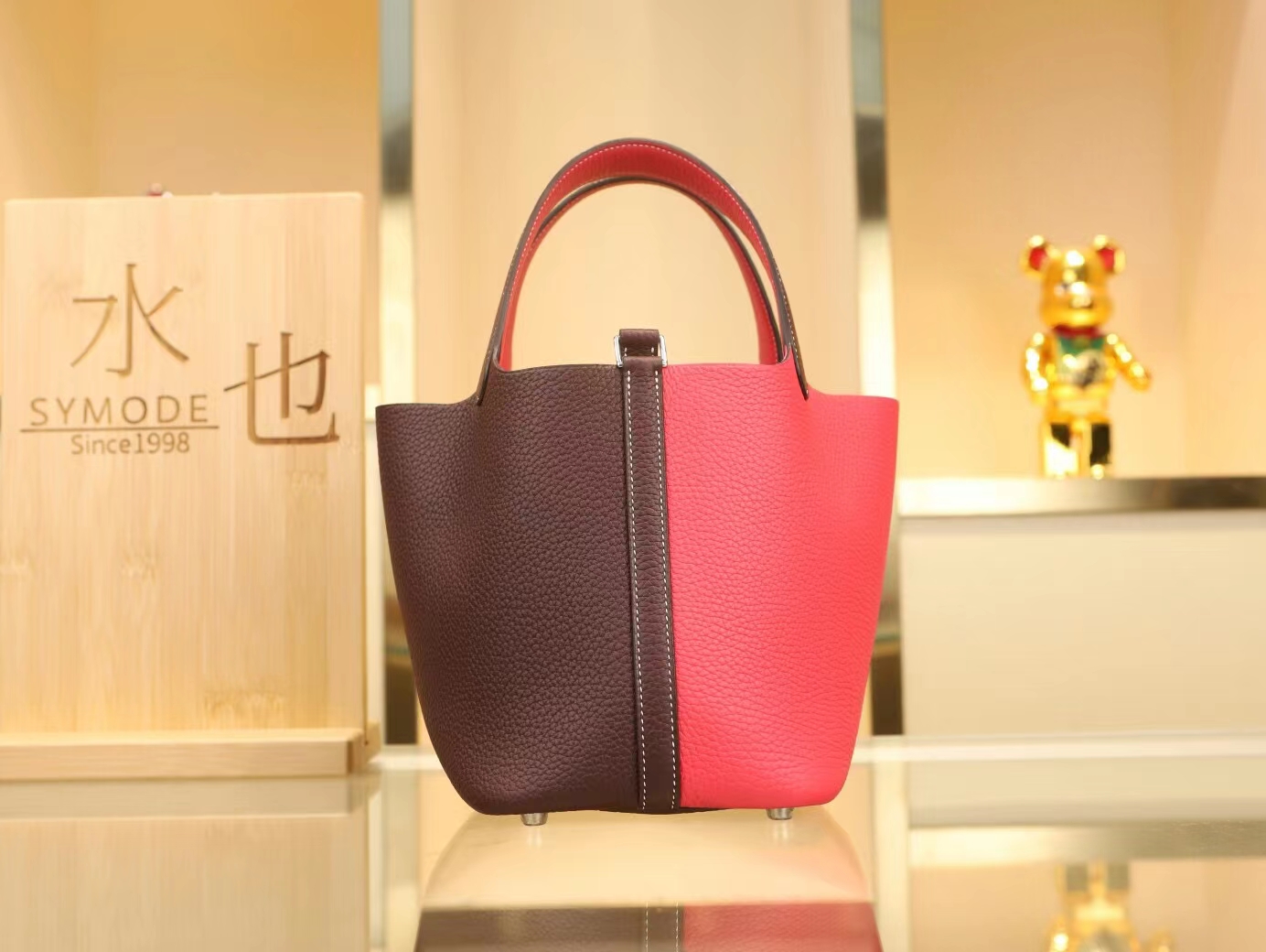 Hermes Picotin Lock18CM 爱马仕马鞍红对拼树莓粉菜篮子包水桶包
