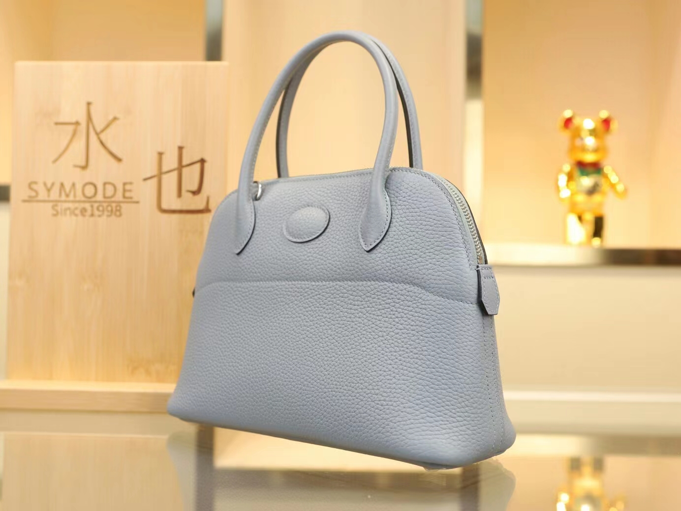 水也名品 Hermes爱马仕亚麻蓝J7 Blue Lin TC牛皮保龄球包Bolide 27CM